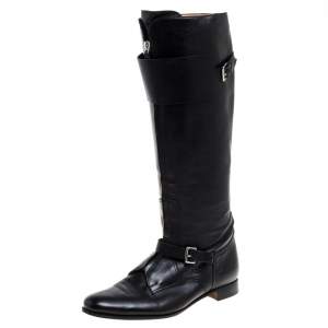 Hermes Black Leather Knee Length Boots Size 37