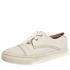 Hermes White Leather Low Top Sneakers Size 36