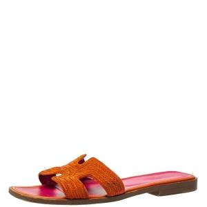 Hermes Orange Twisted Metal Thread Oran Sandals Size 37