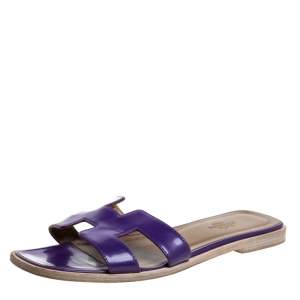  Hermes Purple Leather Oran Slide Sandals Size 36