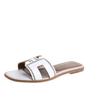 Hermes White Leather Oran Sandals Size 40