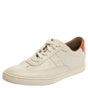Hermes White Leather Lace Up Low Top Sneakers Size 37