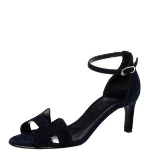 Hermes Blue Suede Night Sandals Size 37