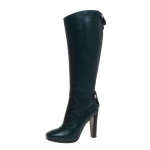 Hermes Green Leather Jumping Horse Boots Size 39