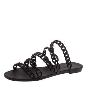 Hermes Black Rubber D'ancre Chaine Rivage Flats Size 40