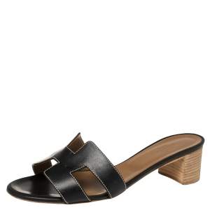 Hermes Black  Leather Oran Sandals Size 39