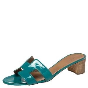 Hermes Blue Patent Leather Oasis Sandals Size 40