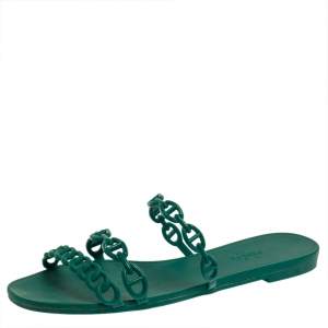 Hermes Green Rubber D'ancre Chaine Sandals Size 39