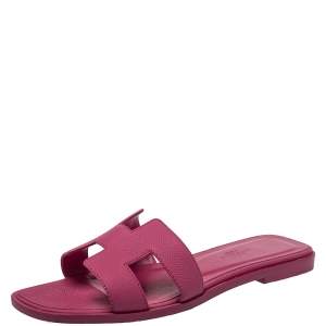 Hermes Pink Leather Oran Sandals Size 36