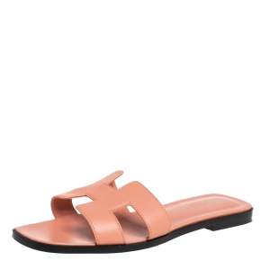 Hermès Beige Leather Oran Flat Slides Size 37.5