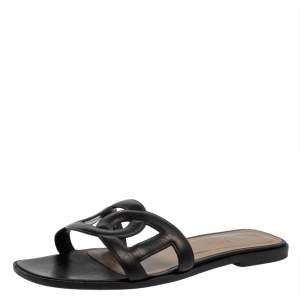 Hermes Black Leather Omaha Flats Size 39