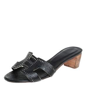 Hermès Black Leather Oasis Slides Sandals Size 39