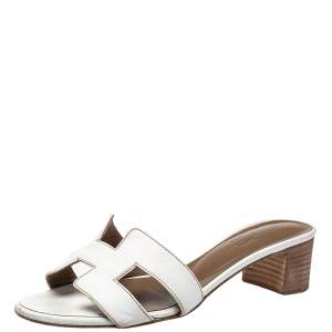 Hermés White Leather Oasis Slide Sandals Size 36