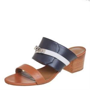 Hermès Tricolor Leather Ovation Slide Sandals Size 39