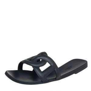 Hermes Black Rubber Aloha Flat Slides Size 39