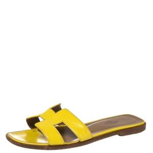 Hermes Yellow Patent Leather Oran Sandals Size 36
