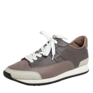 Hermes Grey/Beige Leather Trial Low Top Sneakers Size 40
