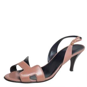 Hermes Beige Leather Legend Slingback Sandals Size 39