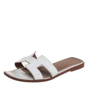 Hermes White Leather Oran Sandals Size 36