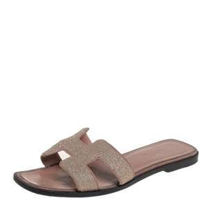 Hermes Beige Glitter Oran Sandals Size 36