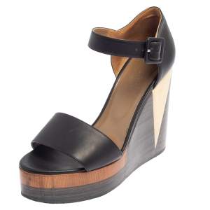 Hermes Dark Brown Leather D'Orsay Wedge Sandals Size 39
