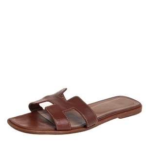 Hermès Brown Leather Oran Sandals Size 40