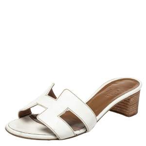 Hermes White Leather Oasis Slide Sandals Size 35