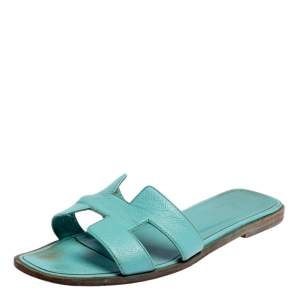Hermes Blue Leather Oran Flats Size 39