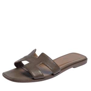 Hermes Brown Leather Oran Flats Size 36