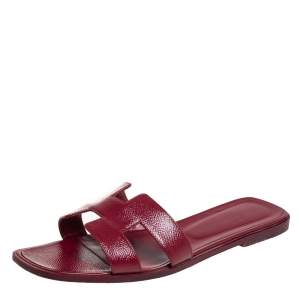 Hermes Burgundy Patent Leather Oran Sandals Size 42