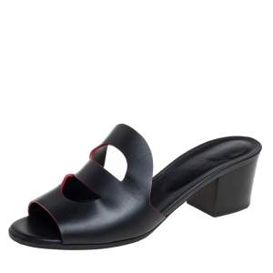 Hermes Black Leather Mona Slide Sandals Size 41