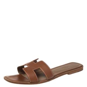 Hermes Brown Leather Oran Flats Size 41