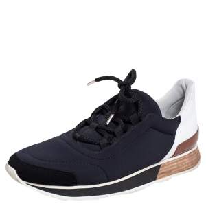 Hermés Navy Blue/White Fabric And Leather Miles Low Top Sneakers Size 40