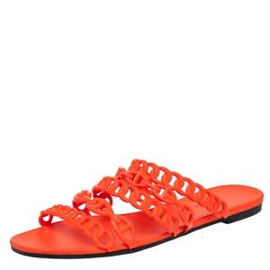 Hermes Orange Rubber Chain-Link Thalassa Slide Sandals Size 40