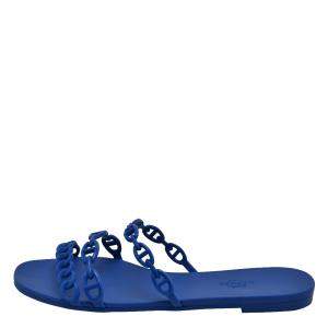 Hermes Blue Rubber D'ancre Chaine Rivage Flat Sandals EU 40