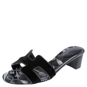 Hermes Black Velvet Oasis Slide Sandals Size 39