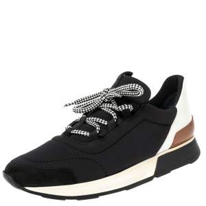 Hermés Black/White Fabric And Leather Miles Low Top Sneakers Size 38