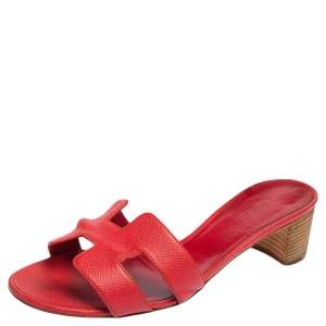 Hermes Rose Epsom Leather Oasis Slide Sandals Size 38