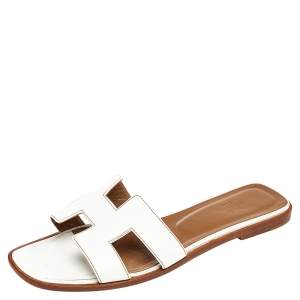 Hermes White Leather Oran Flats Size 39