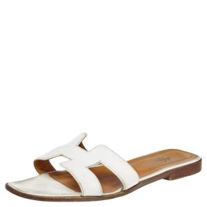 Hermes White Leather Oran Flats Size 41