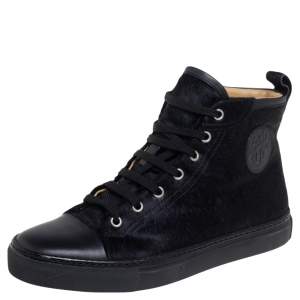 Hermes Black Calfhair and Leather Jimmy High Top Sneakers Size 38