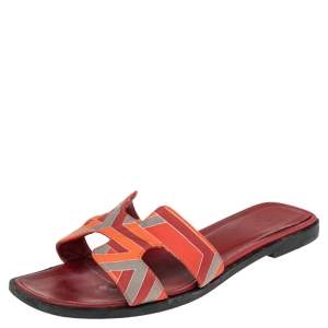Hermes Multicolor Fabric Oran Slide Sandals Size 36