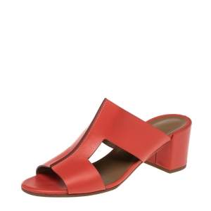 Hermes Red Leather Ostia Slide Sandals Size 40