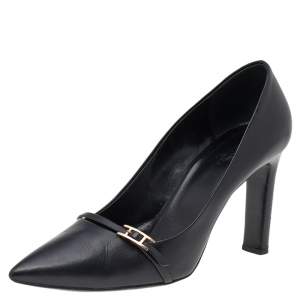 Hermes Black Leather Pointed Toe Pumps Size 38