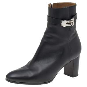 Hermes Black Leather Saint Germain Block Heel Ankle Boots Size 39