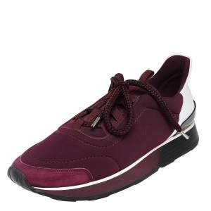 Hermès Burgundy Nylon And Leather Miles Low Top Sneakers Size 38