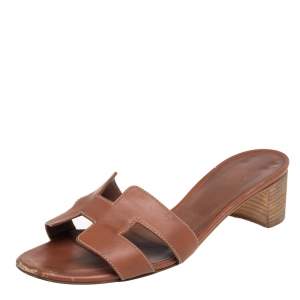 Hermes Brown Leather Oasis Sandals Size 38