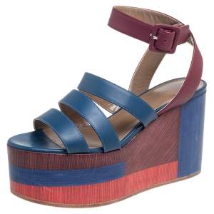 Hermes Multicolor Leather Strappy Wedge Platform Sandals Size 37.5 