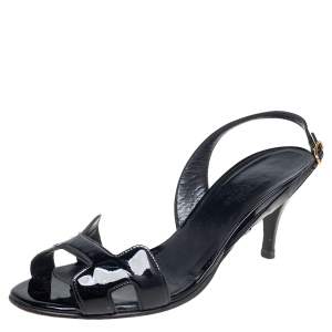 Hermes Black Patent Leather Night Slingback Sandals Size 39