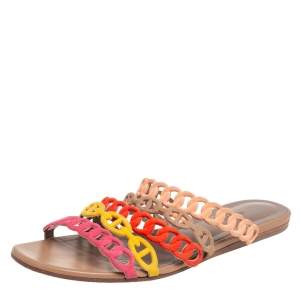 Hermes Multicolor Suede D'ancre Chaine  Flat Sandals Size 36.5